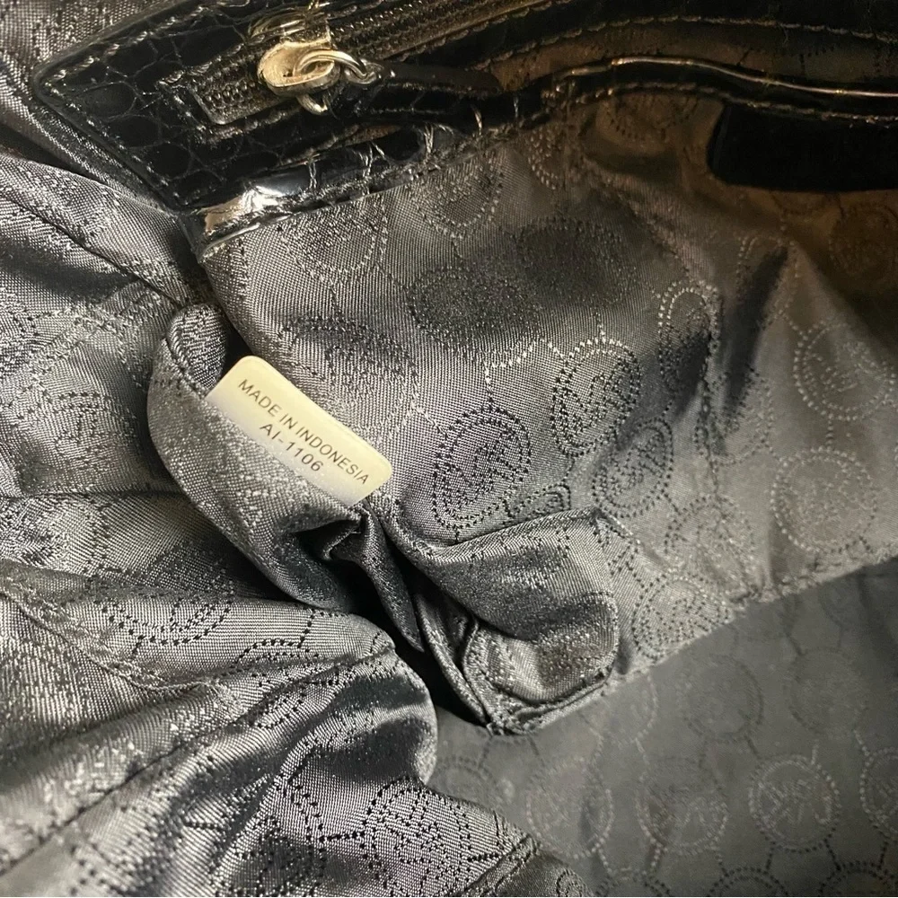 Michael Kors “Knox” Black Crocodile Embossed Leather Satchel